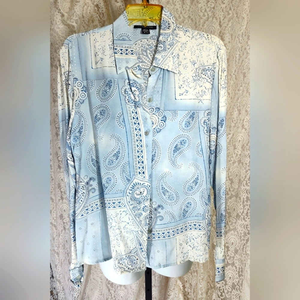 Cable & Gauge Silk Blue Casual Top Button Down Shirt